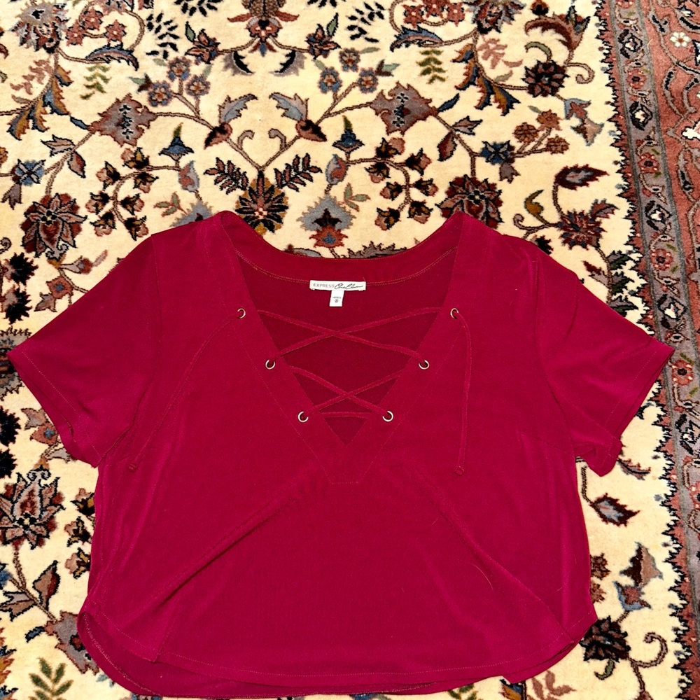 Red Lace-Up Crop Top
